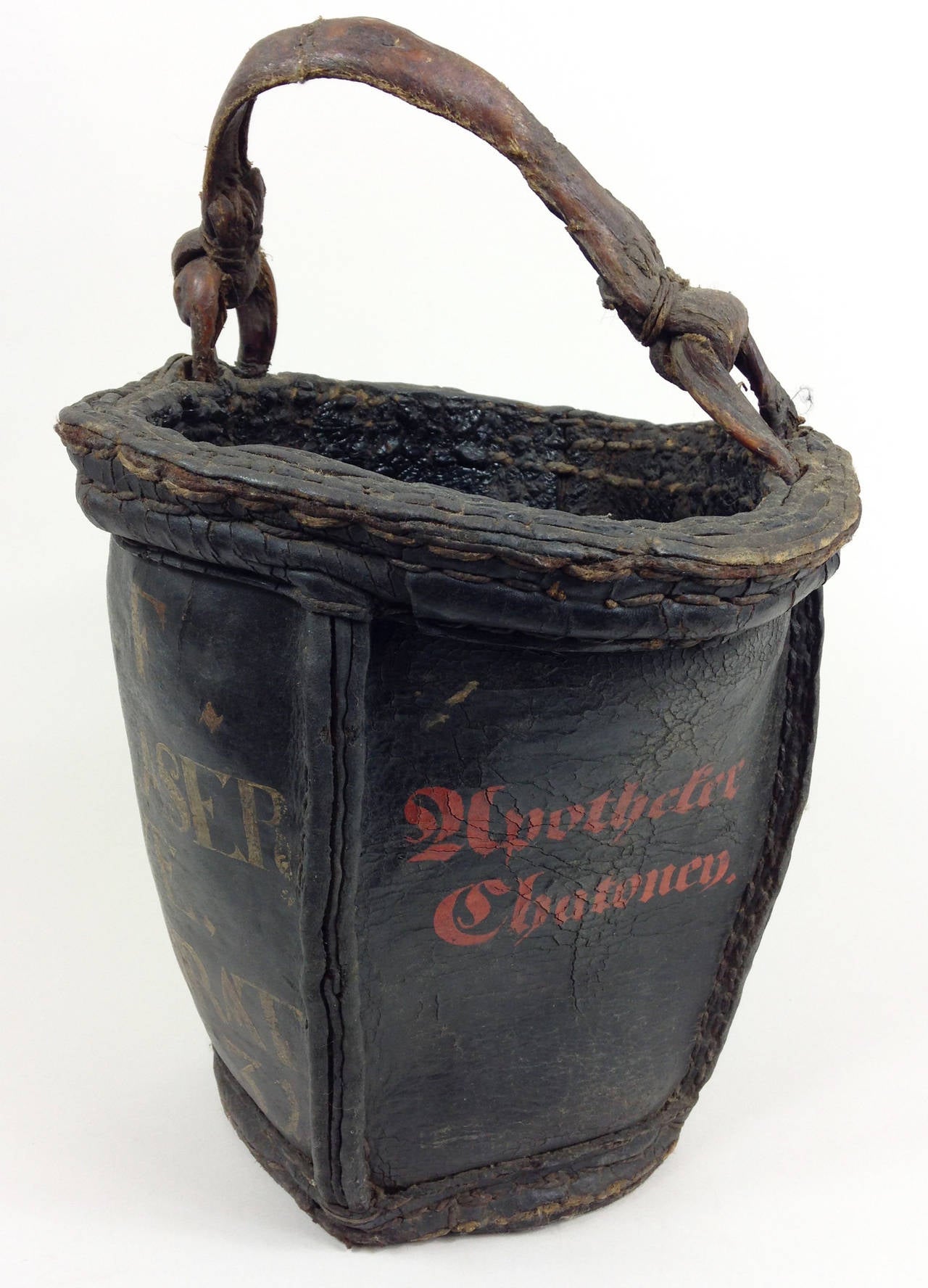 A very rare Swiss tarred leather fire bucket with various painted decorations.

Natural age related distortion and warping as often found on leather products of this age but still displays very well.

Untouched and unrestored.

Height stated