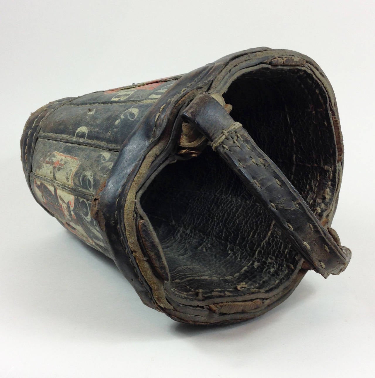 19th Century Swiss, Painted Leather Fire Bucket For Sale 1