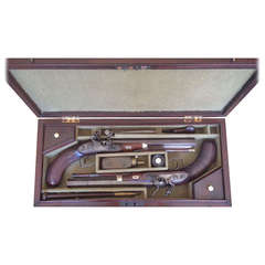 A Cased Pair of Flintlock Duelling Pistols by Brunn of London