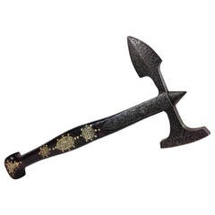 17th Century European Battle Axe with Bone Inlaid Helve