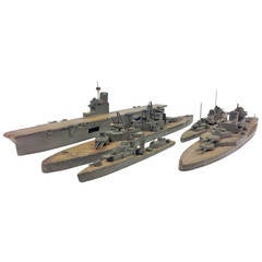 Vintage Rare Group of Five Wooden Royal Navy Models