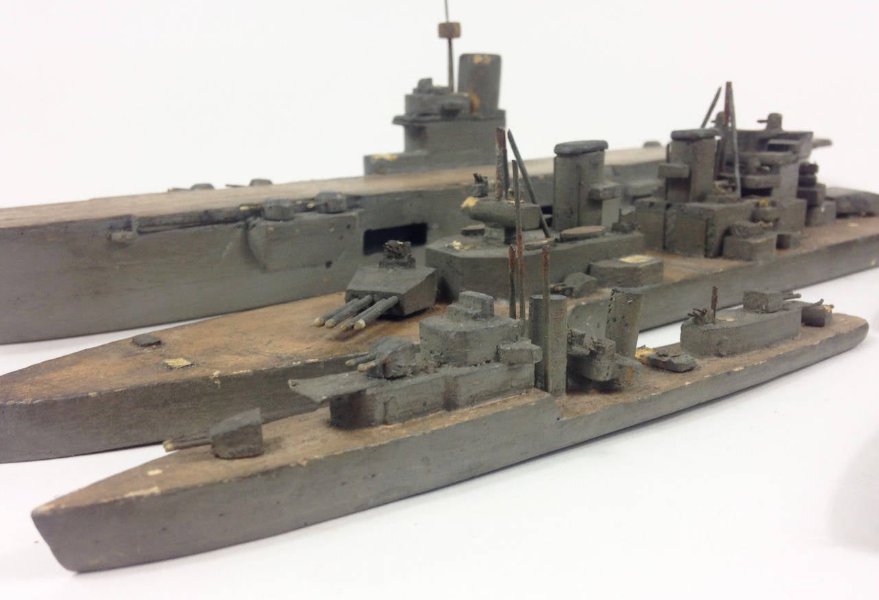 Mid-20th Century Rare Group of Five Wooden Royal Navy Models
