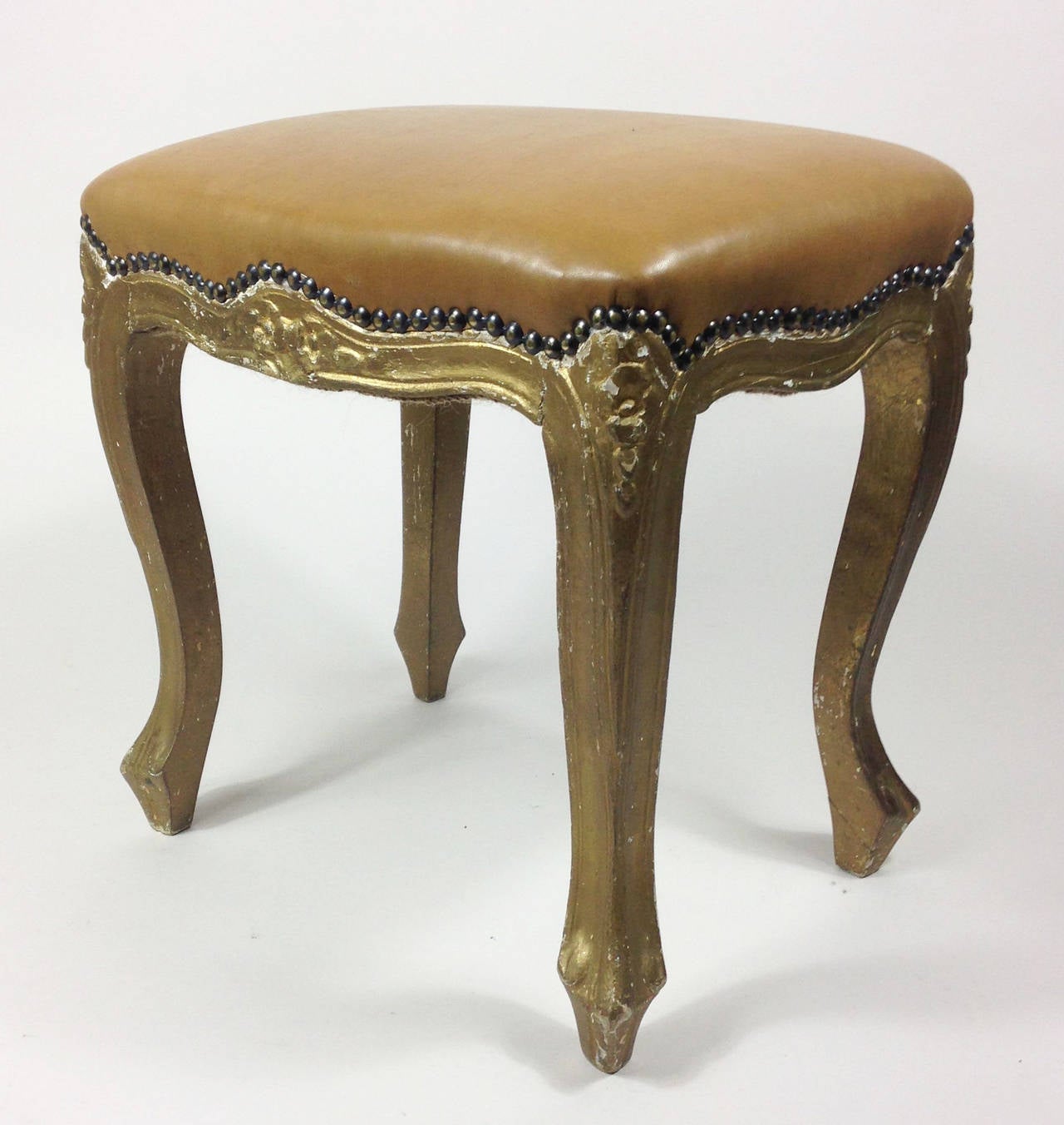 Leather Group of Four Early 20th Century French Giltwood Stools For Sale