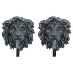 A Pair of High Quality Heavy Cast Bronze Lion Mask Hooks
