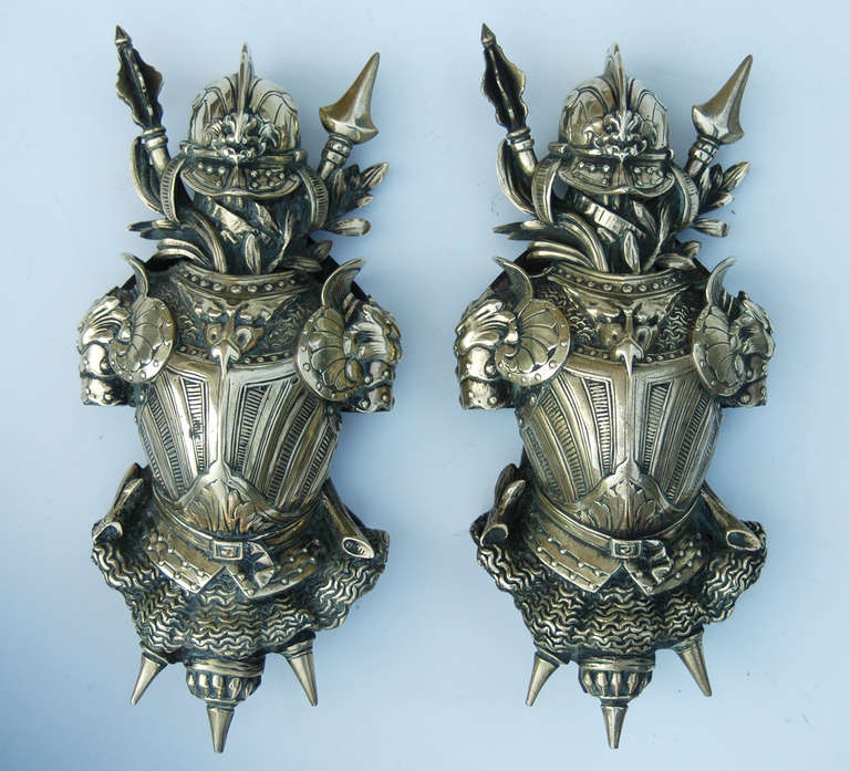 Fine Pair of 19th Century Bronze Arms and Armor Wall Decorations