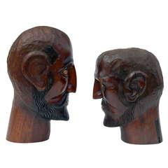 Fine Pair of Carved Teak Gentlemen with Ebonised Features