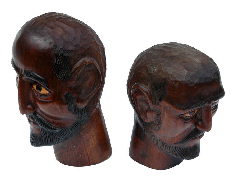 Folk Art Fine Pair of Carved Teak Gentlemen with Ebonised Features For Sale