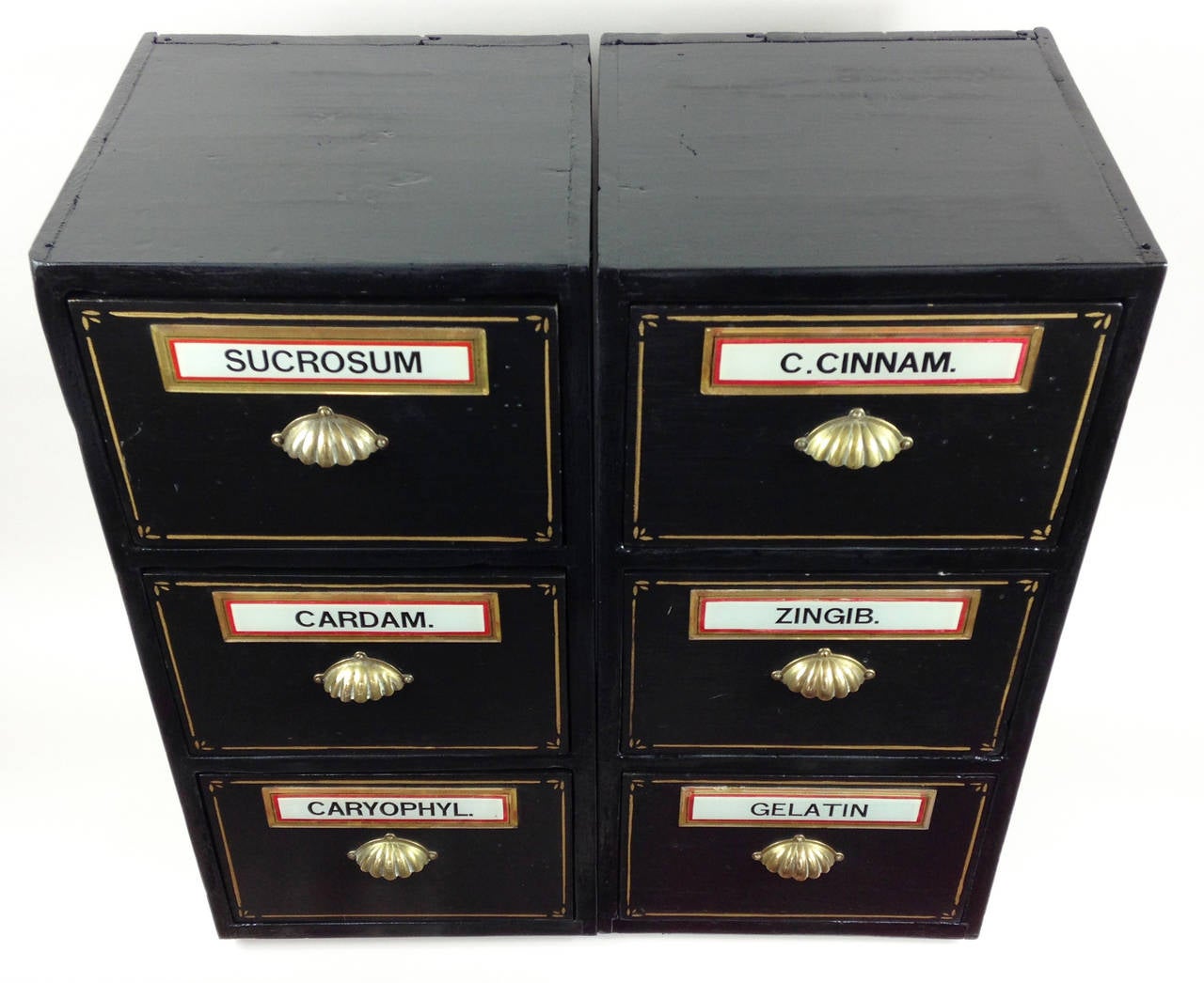 Late Victorian A Pair of Black Painted Victorian Apothecary Drawer Units For Sale