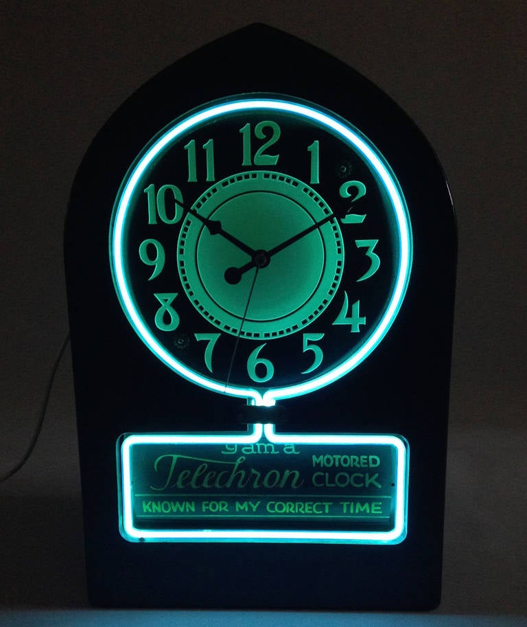 Early 20th Century Telechron Electric Ad Clock with Neon Tube In Excellent Condition In Glamis, Angus