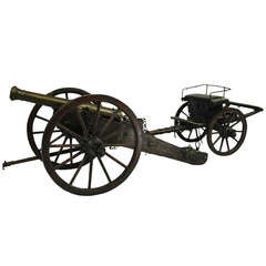 19th Century Brass and Oak Model Cannon and Carriage