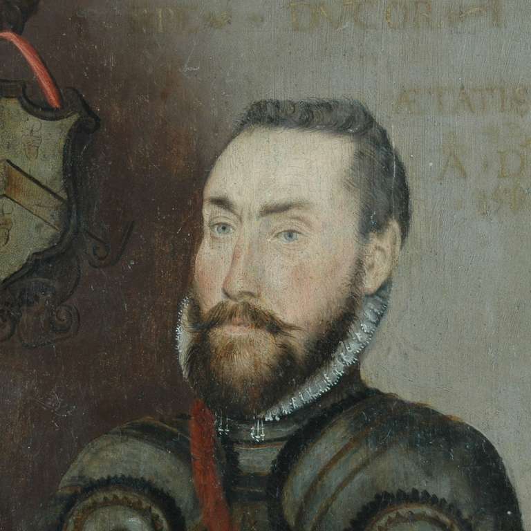 A 16th Century English School oil on board portrait of Captain John Hyfield.

There are a few applied labels to the rear which read 