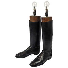 Used Wonderful Pair of Edwardian Riding Boot Table Lamps