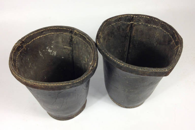 Pair of 18th Century English Leather Fire Buckets, Dated 1752 1