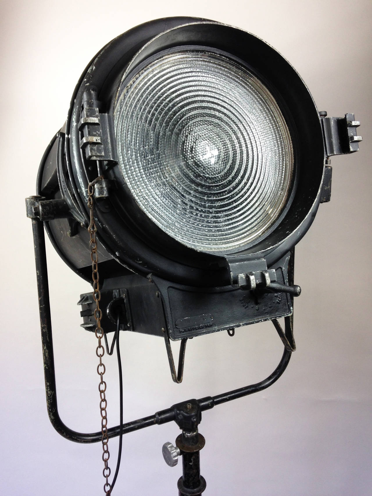 An extremely large mid-20th century theatre or studio light by Mole Richardson (England) Ltd.

Unlike most on the market today, this example is in its original, unrestored condition, although it has been wired for UK mains electricity. The lamp is
