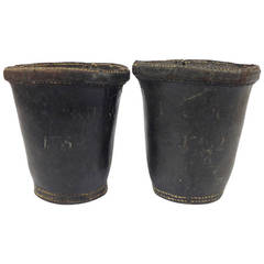 Antique Pair of 18th Century English Leather Fire Buckets, Dated 1752