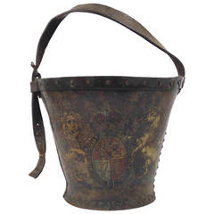 Antique 18th Century English Leather Fire Bucket with Royal Coat of Arms