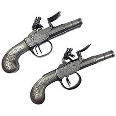 Antique Pair of Segalas Style All Metal Double Barrelled Flintlock Pistols