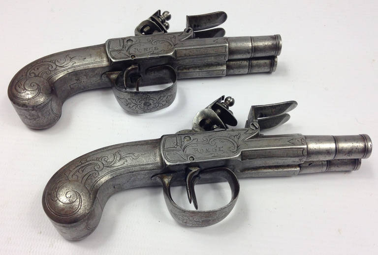 Pair of Segalas Style All Metal Double Barrelled Flintlock Pistols In Excellent Condition In Glamis, Angus