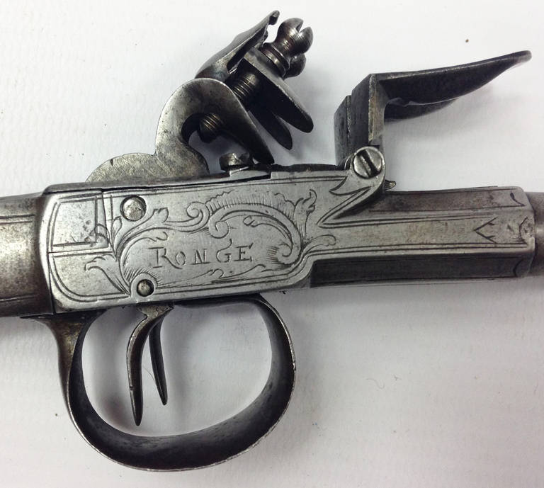 18th Century and Earlier Pair of Segalas Style All Metal Double Barrelled Flintlock Pistols