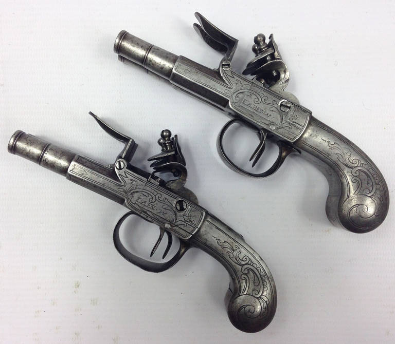 Dutch Pair of Segalas Style All Metal Double Barrelled Flintlock Pistols