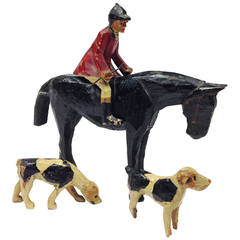 19th Century English Folk Art Group Depicting a Huntsman with Two Hounds