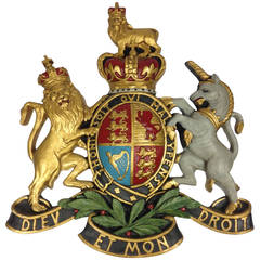 Hand Painted Queen Elizabeth II Era British Royal Coat of Arms