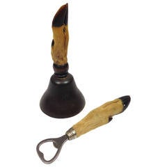 Rare Scottish Victorian Deer Hoof Bell and Bottle Opener Pair