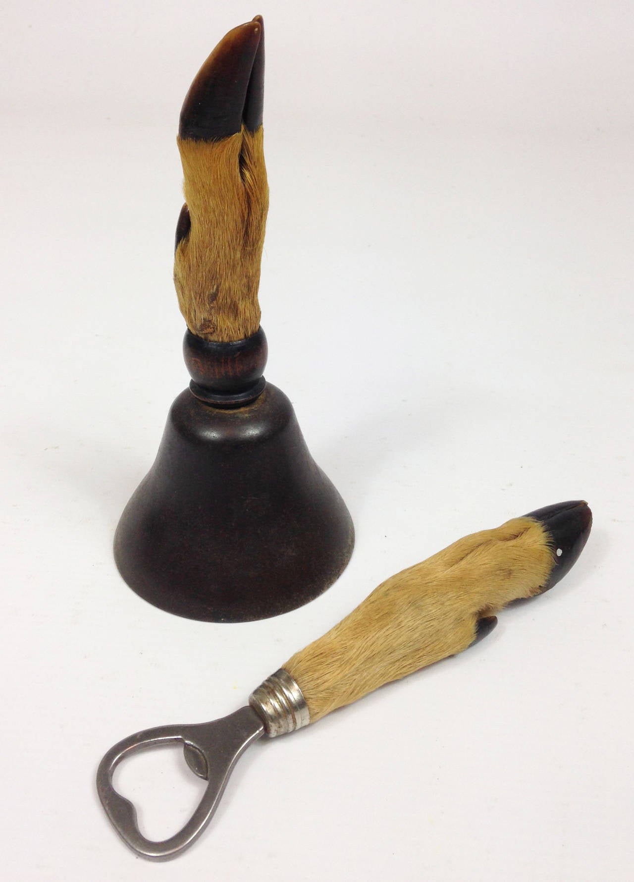 A rare pair of Scottish Victorian items, consisting of a small steel bell and steel bottle opener. Both with unusual deer hoof handles.

Each is in very fine condition. The measurements stated are the approximate size of the bell at its widest.