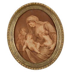 An Oval Sepia Print in a Carved Giltwood Frame - English circa 1798 2