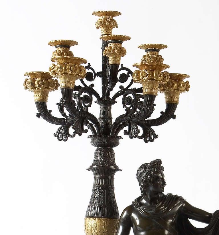 Large Pair of Bronze Candelabra, French Empire, circa 1820 G. Versace Collection In Excellent Condition For Sale In London, GB