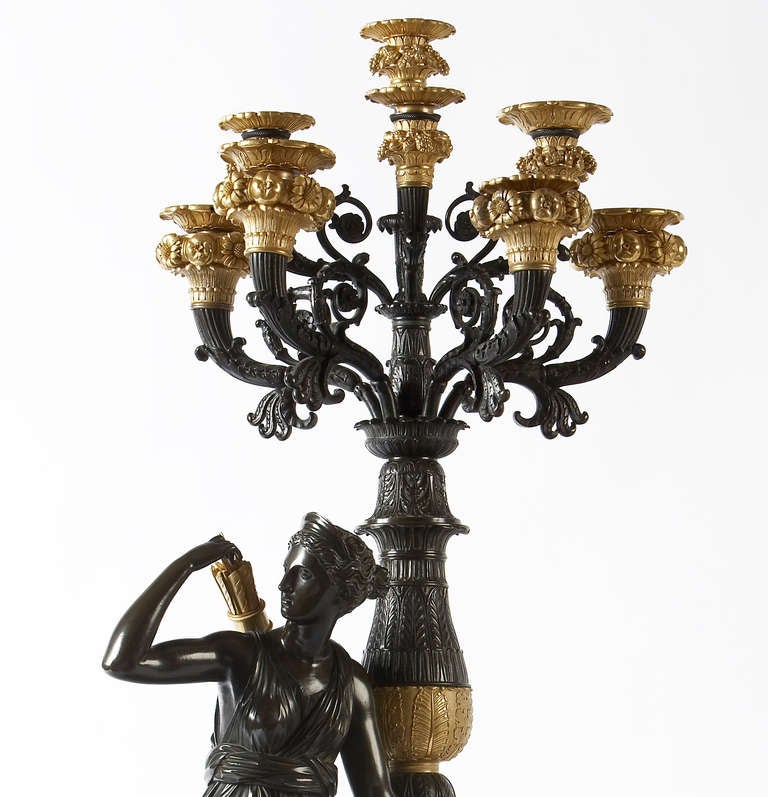 19th Century Large Pair of Bronze Candelabra, French Empire, circa 1820 G. Versace Collection For Sale