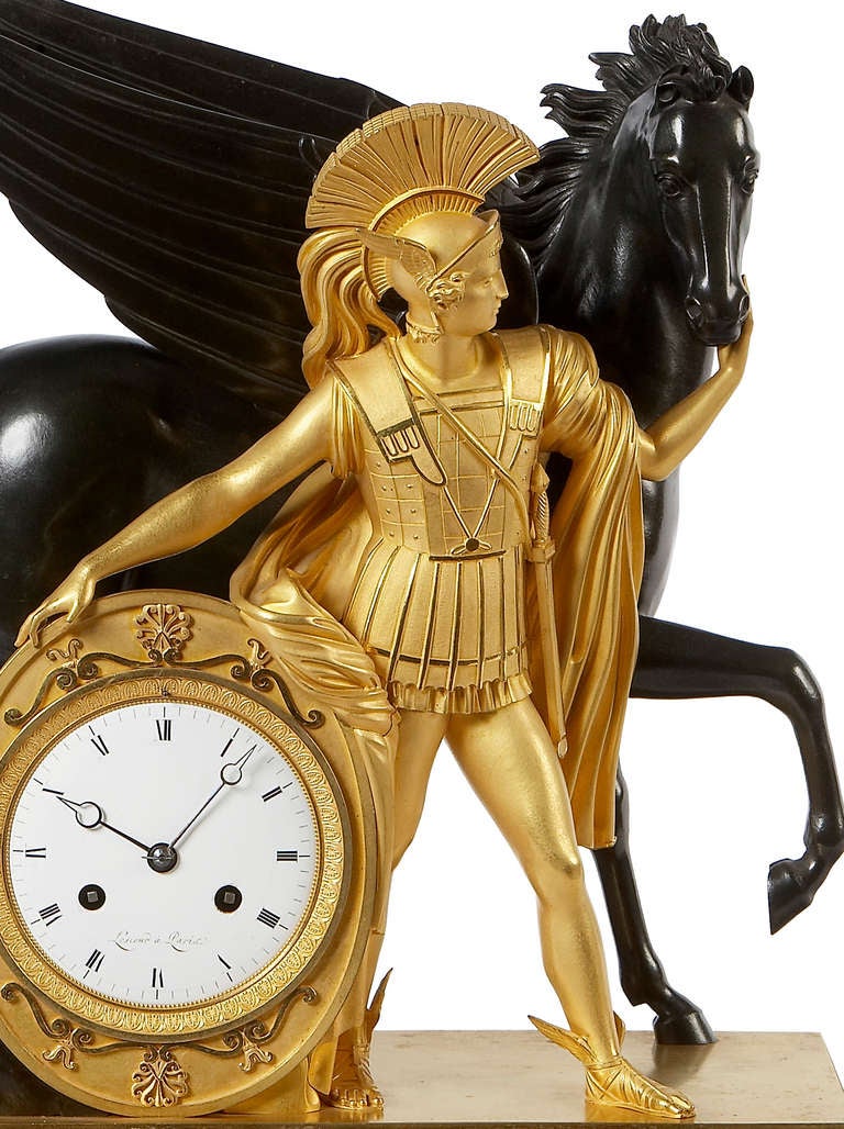 A rare bronze and gilt bronze Empire Clock, signed Lesieur à Paris In Excellent Condition In London, GB