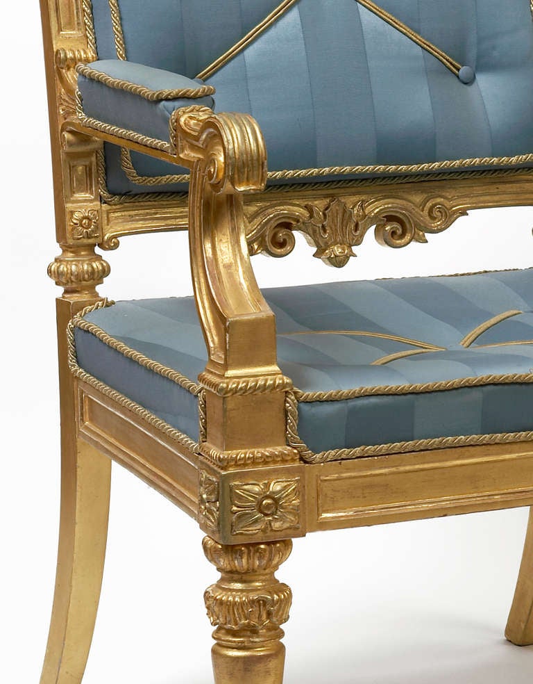Georgian Pair of Carved Giltwood Armchairs, English circa 1830 For Sale