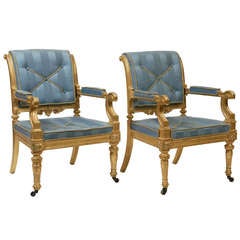 Pair of Carved Giltwood Armchairs, English circa 1830
