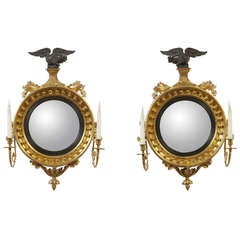 Fine and Small Pair of Regency Convex Mirrors, English, circa 1810 1