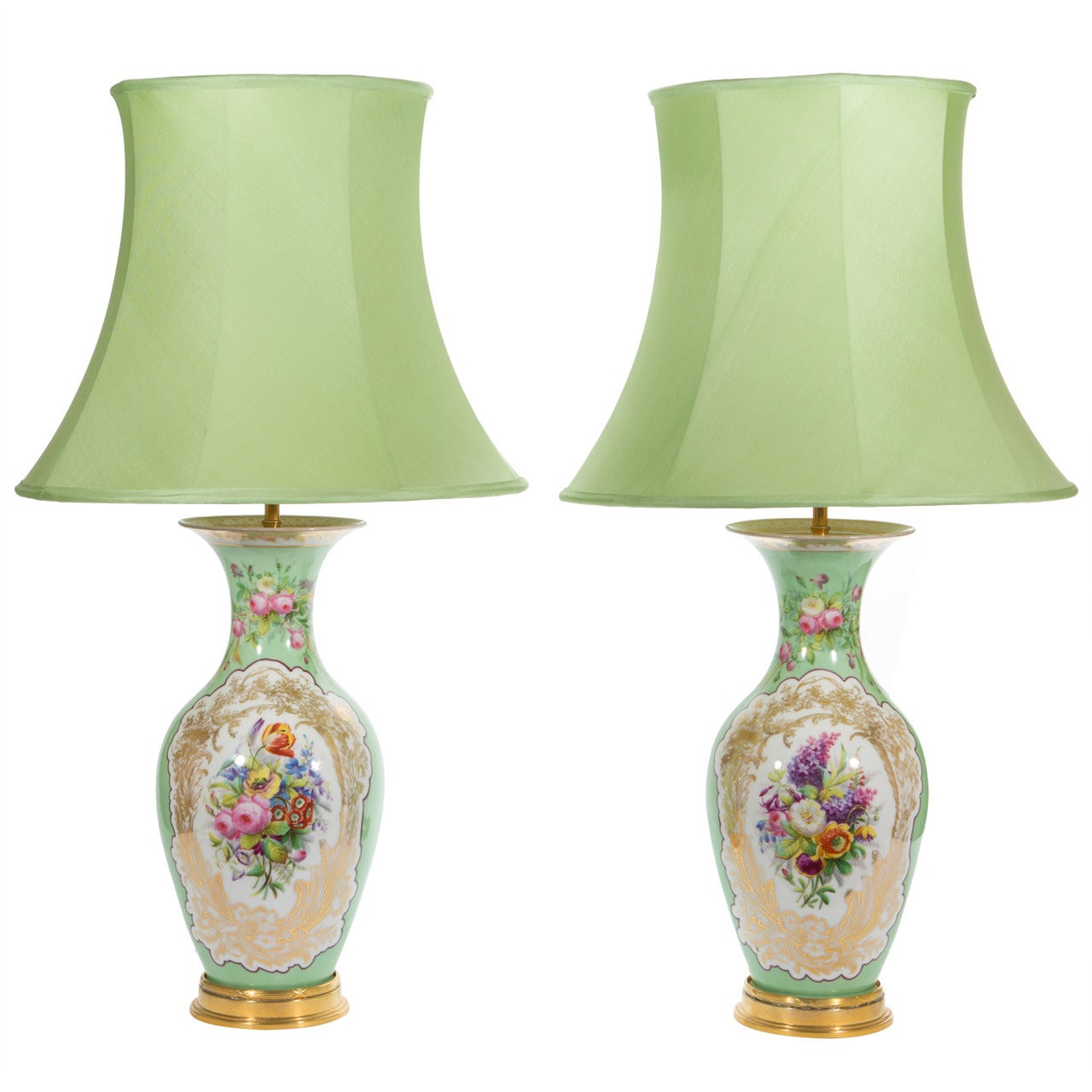 A Pair of porcelain Vases as Lamps: French, circa 1840