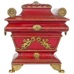 Regency Red Leather Morocco Sewing Box, England, circa 1810