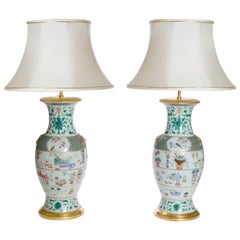 Fine Pair of Famille Rose Vases as Lamps, Chinese, circa 1840