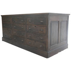 Used Huge 15' 19th Century Dark Oak Architect's Cabinet Multiple Drawer System