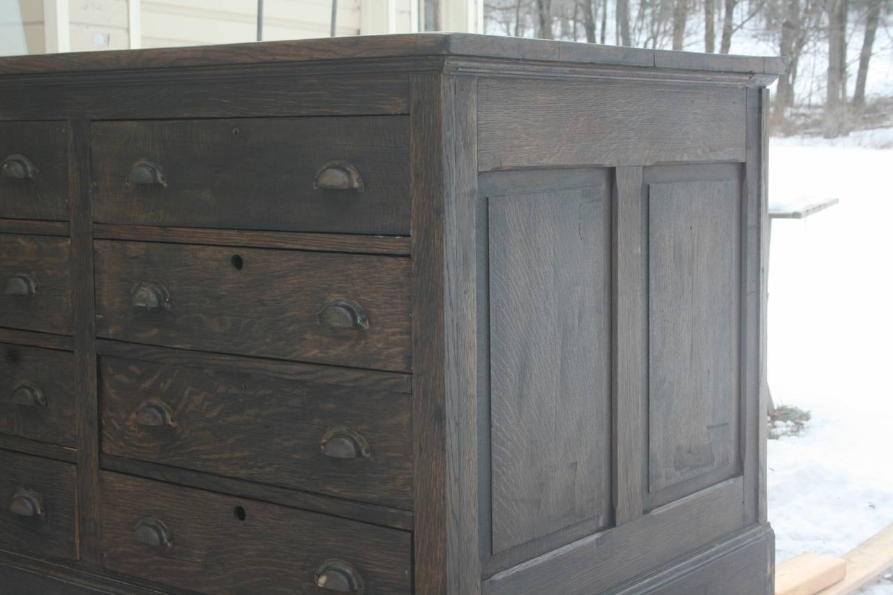 Late 19th Century Huge 15' 19th Century Dark Oak Architect's Cabinet Multiple Drawer System