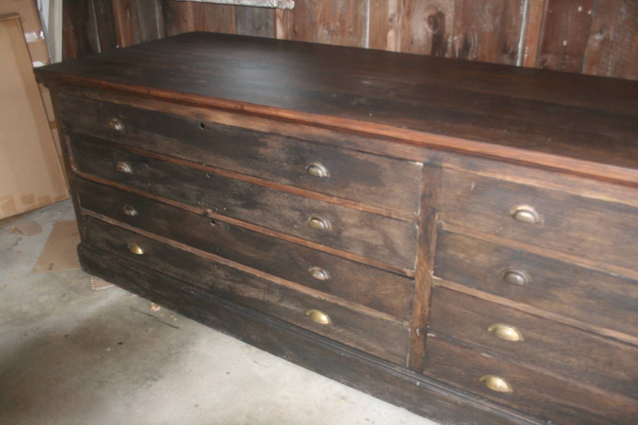 Huge 15' 19th Century Dark Oak Architect's Cabinet Multiple Drawer System 3