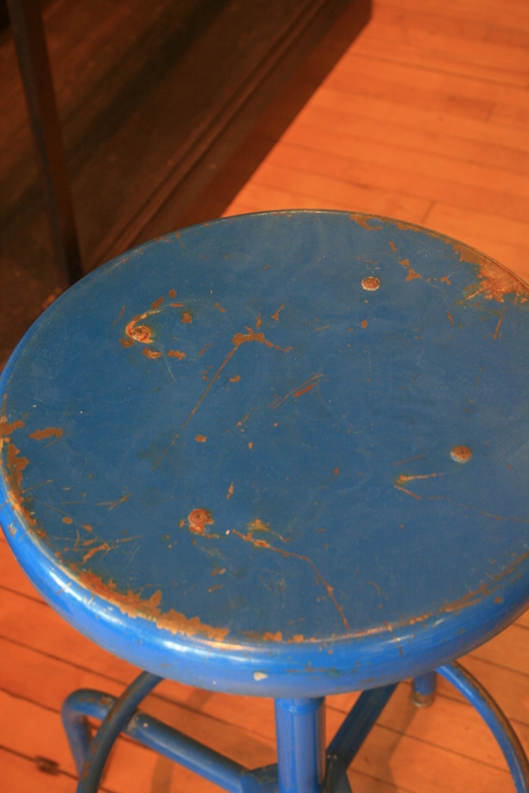 Great Pair of Blue Industrial Stools In Excellent Condition In North Beninngton, VT