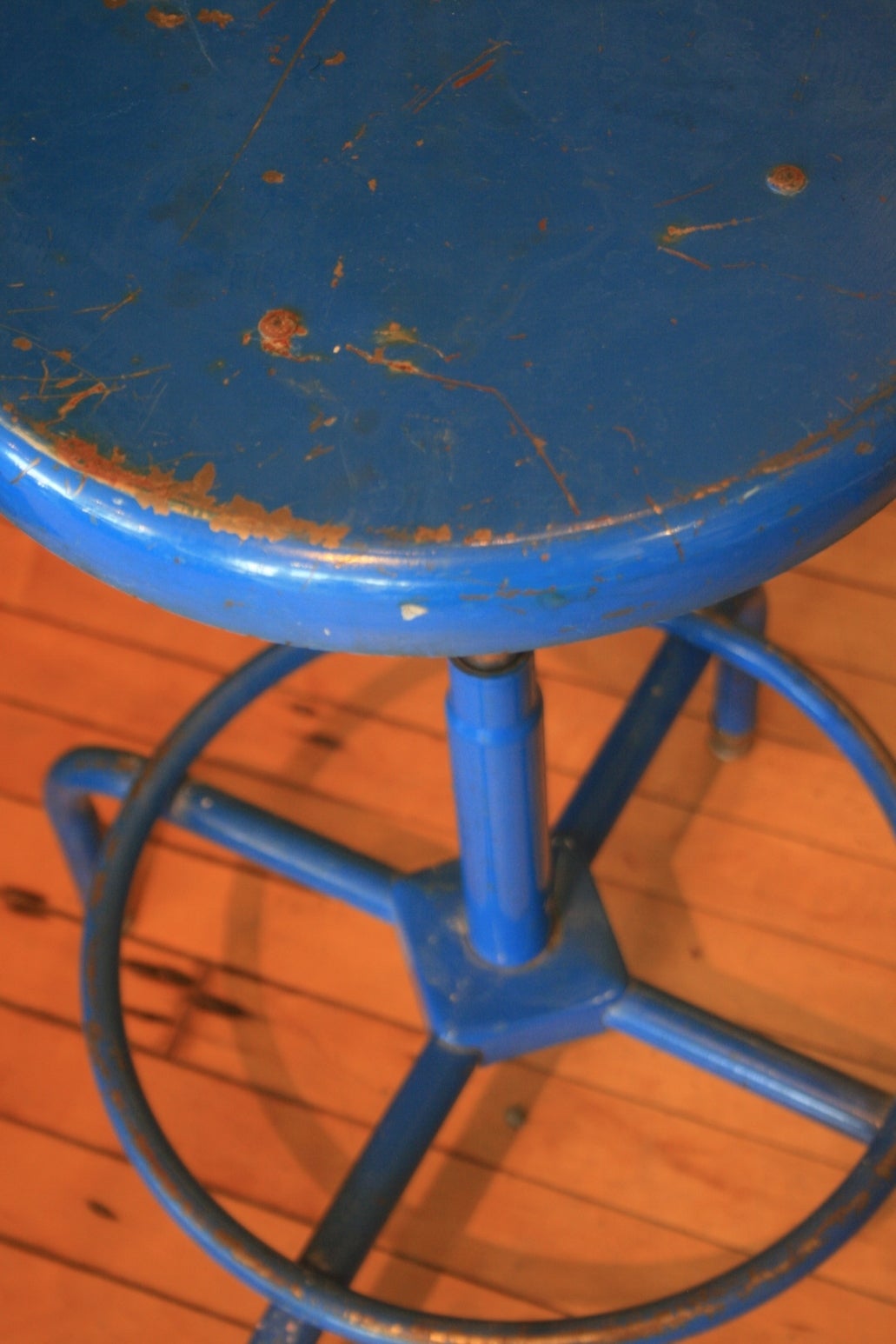 20th Century Great Pair of Blue Industrial Stools