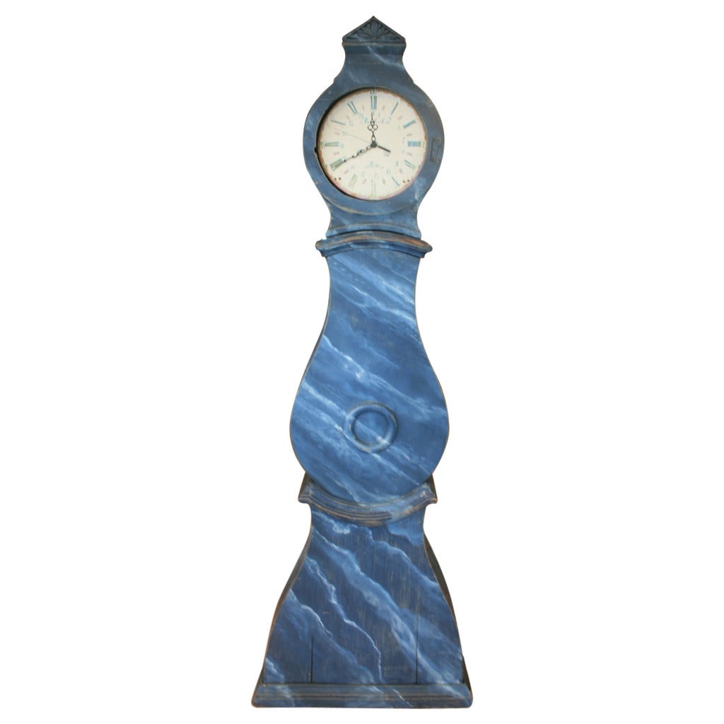 Swedish Gustavian Blue Mora Clock, 1810 For Sale