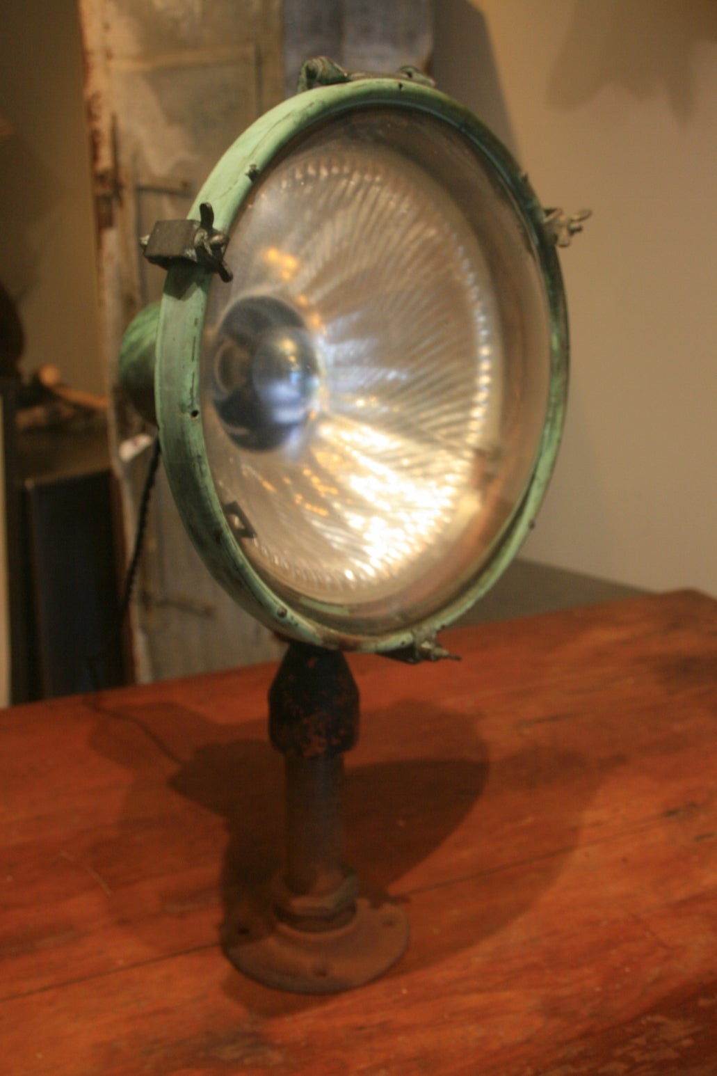 Early 20th Century Beautiful and Early Industrial Mercury Glass Floodlight
