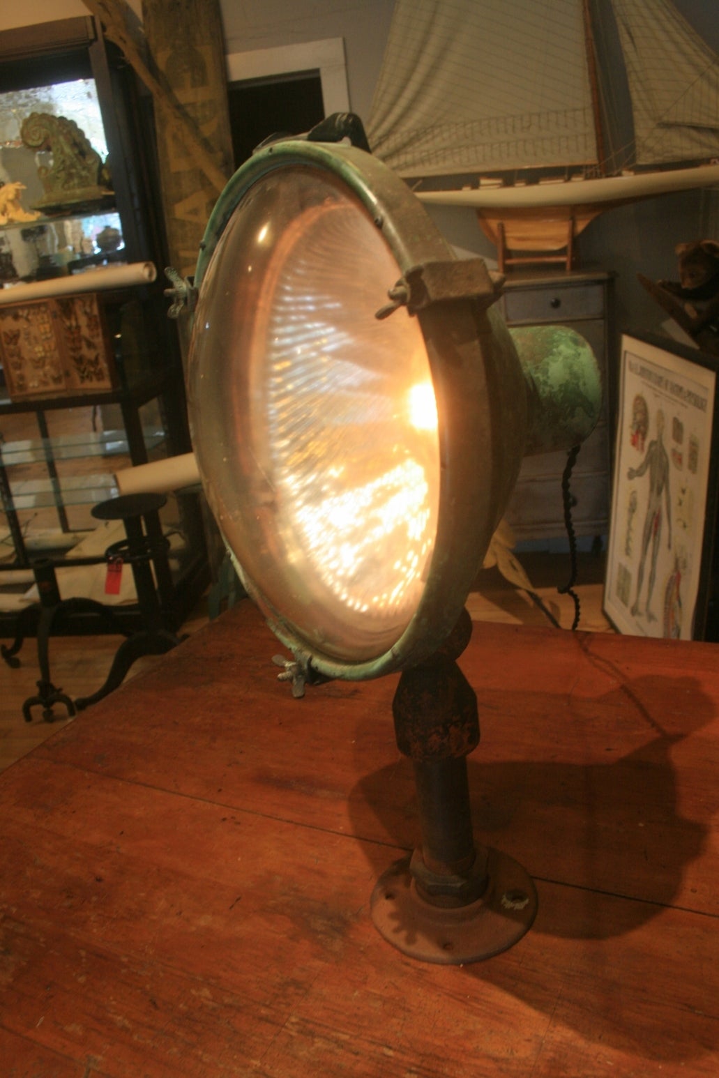 Beautiful and Early Industrial Mercury Glass Floodlight In Excellent Condition In North Beninngton, VT