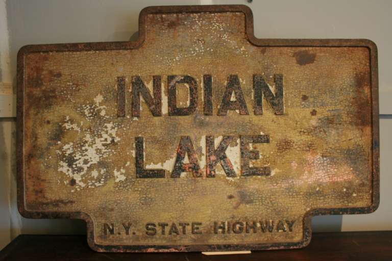Beautiful Cast Iron Road sign, 'Indian Lake