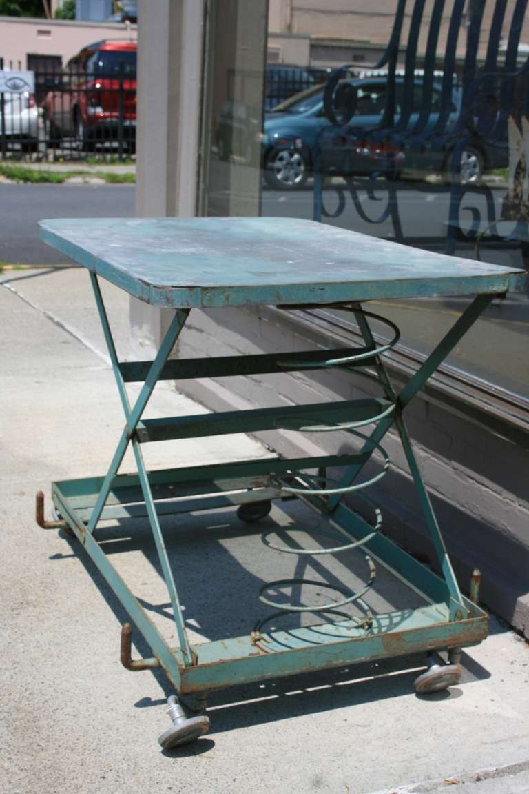 American Adjustable Height Industrial Spring Table For Sale