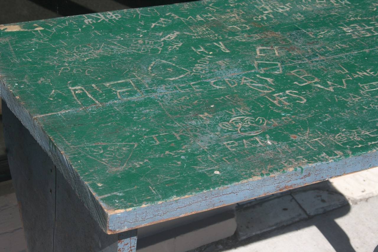 1940s Graffiti Carved Restaurant Table For Sale 1