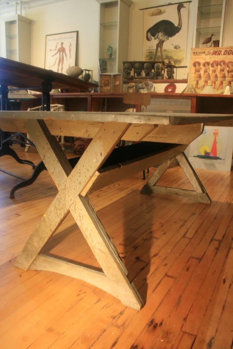 Painted American Sawbuck Table Industrial Silver 1